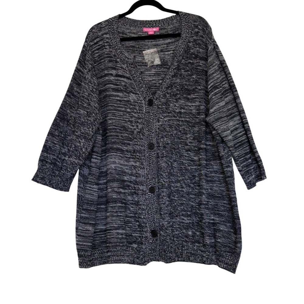 Woman Within Black White Marled Cotton Cardigan Sweater Plus Size 2X 26/28
